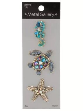 New Metal Gallery Ocean Trio Brooch Set - Turquoise & Iridescent